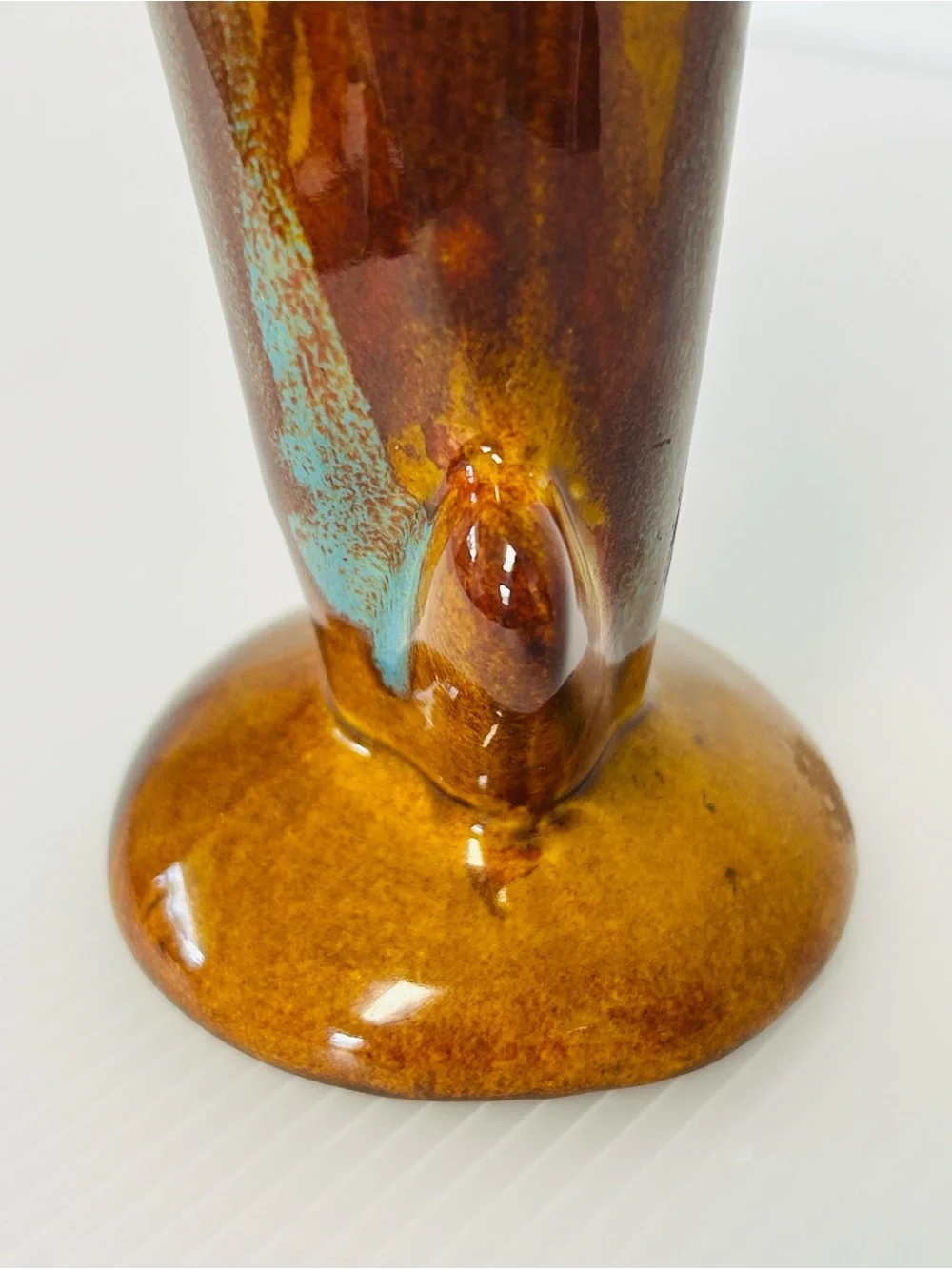 Hot Springs Pottery Vintage Signed MCM Glossy Drip Glazed 8” Tall Art Bud Vase